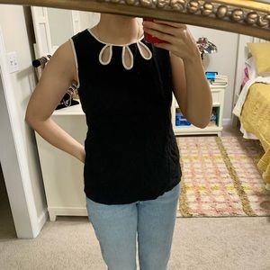 Talbots Sleeveless Top Women’s SP Teardrop Cutout Keyhole Black White Cotton